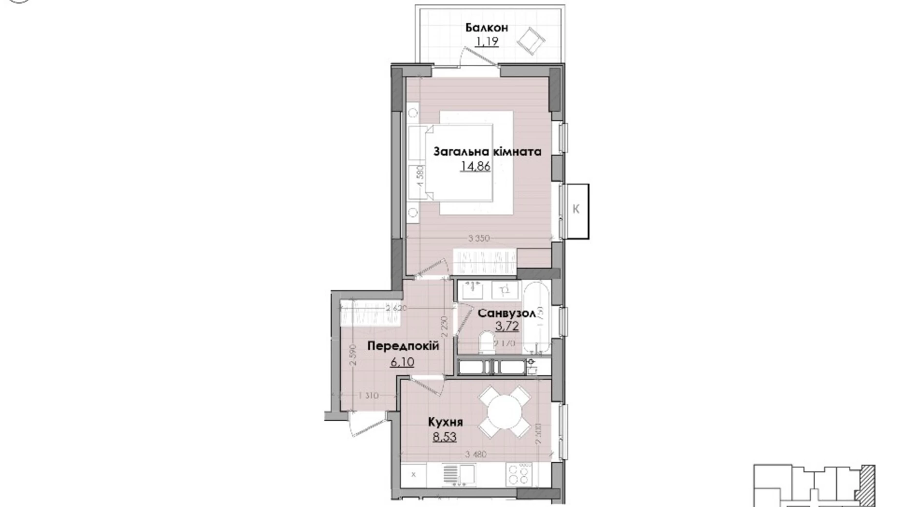 Продается 1-комнатная квартира 36.2 кв. м в Любомле, ул. Пушкина