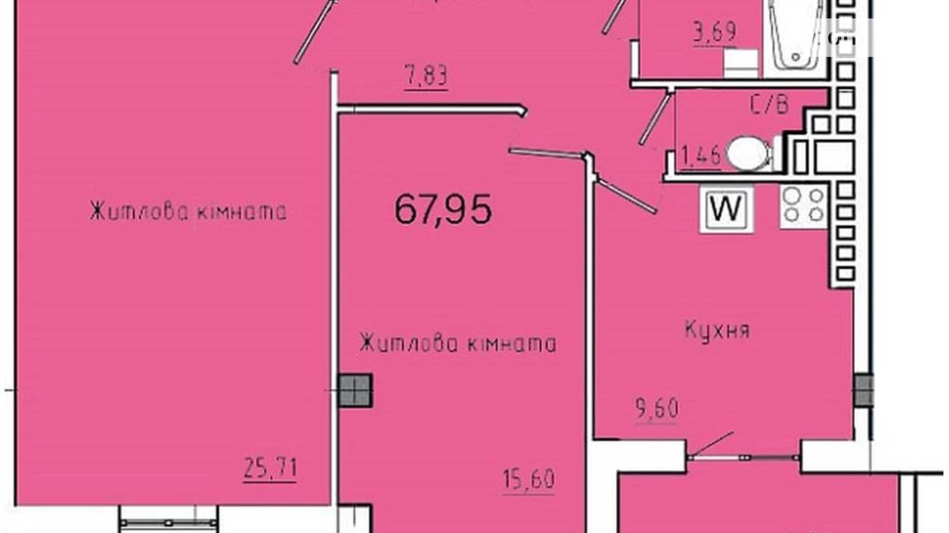 Продається 2-кімнатна квартира 68.5 кв. м у Одесі, вул. Космонавтів
