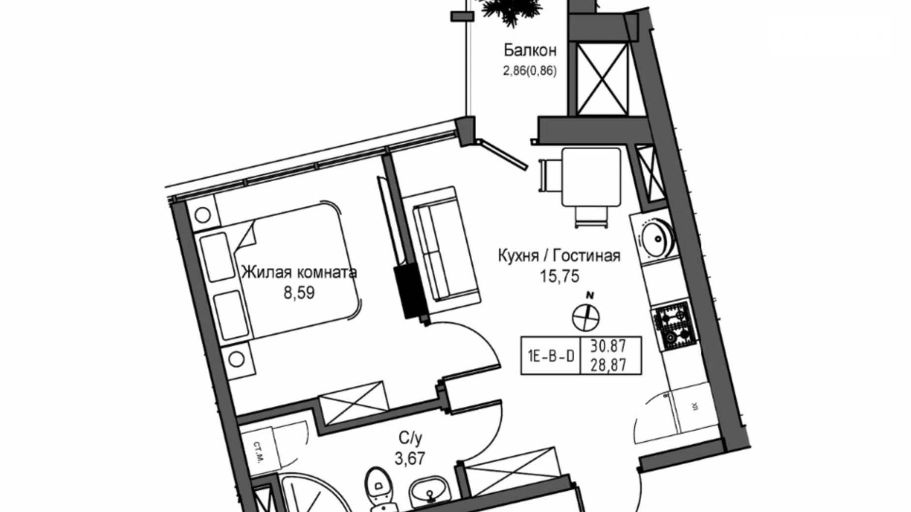 Продается 1-комнатная квартира 32.74 кв. м в Одессе, ул. Спрейса, 3