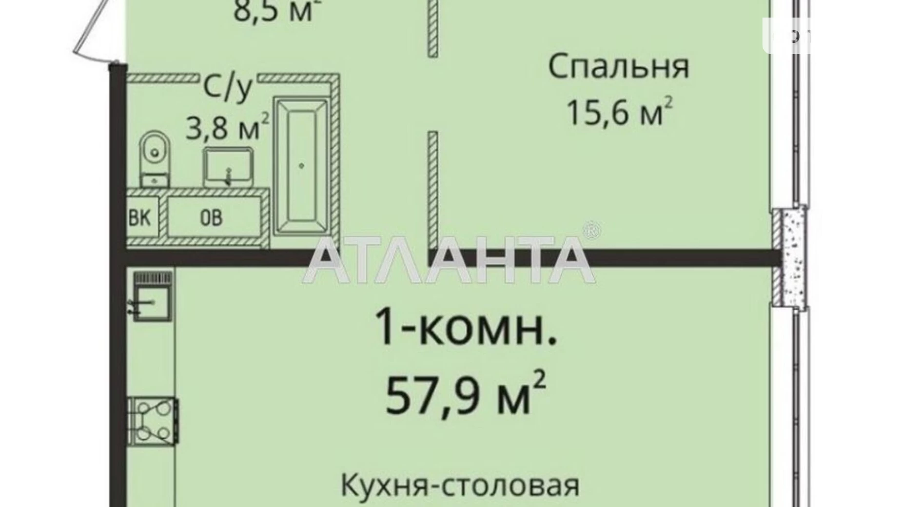 Продается 1-комнатная квартира 57.9 кв. м в Одессе, плато Гагаринское - фото 5