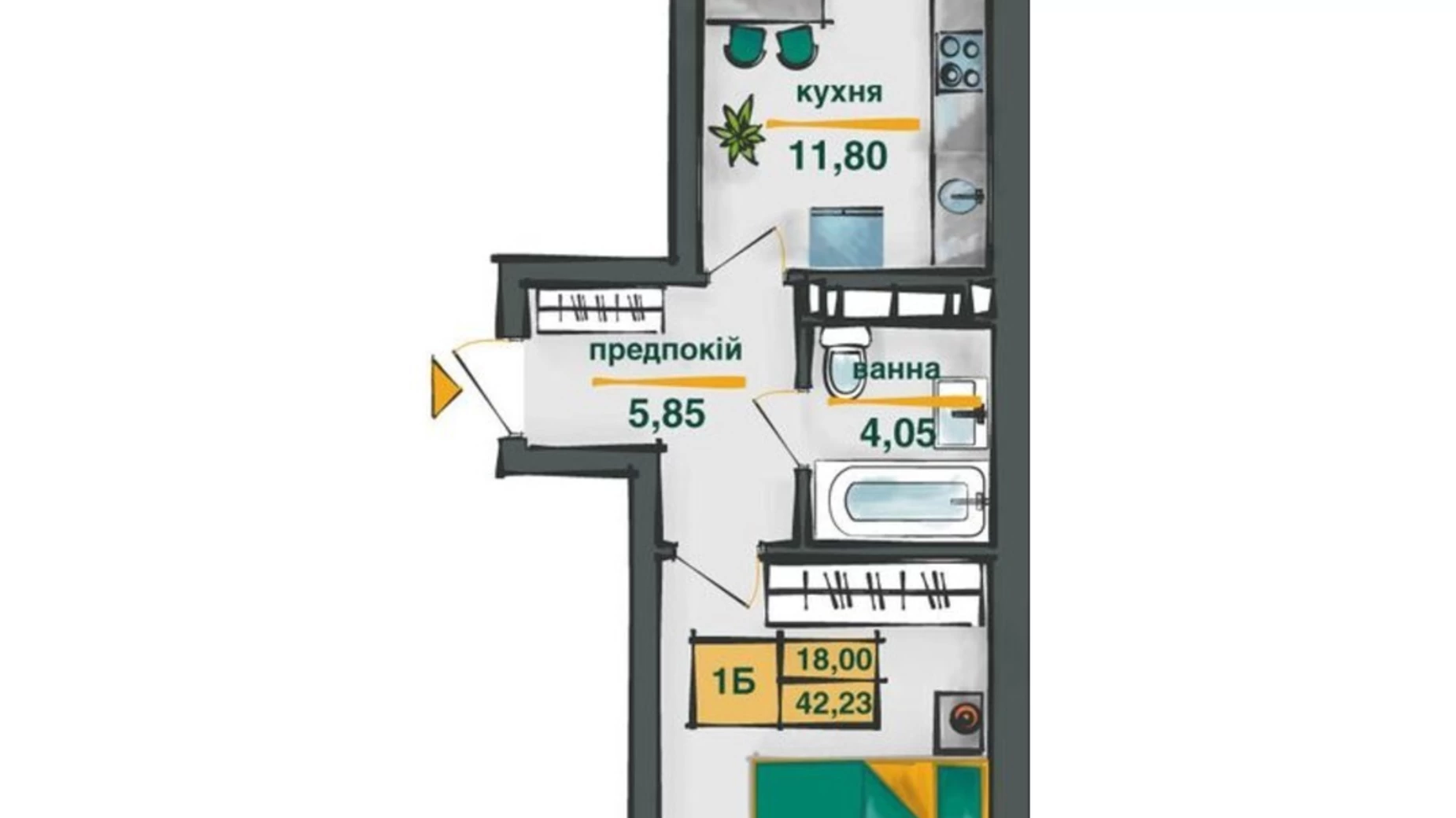 Продается 1-комнатная квартира 42.23 кв. м в Киеве, ул. Ивана Выговского(Маршала Гречко) - фото 2