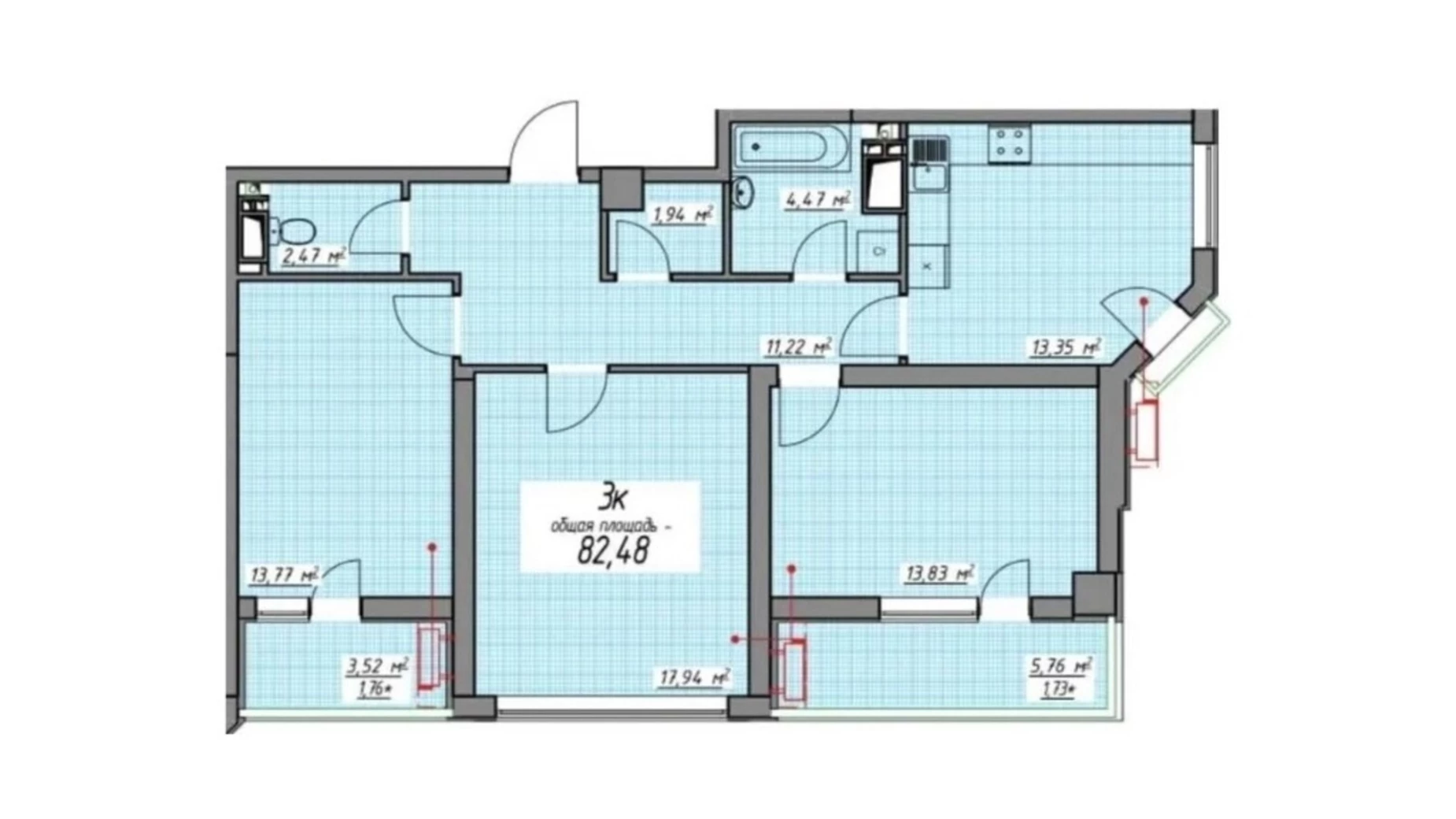 Продается 3-комнатная квартира 83 кв. м в Одессе, ул. Генуэзская, 1 - фото 3