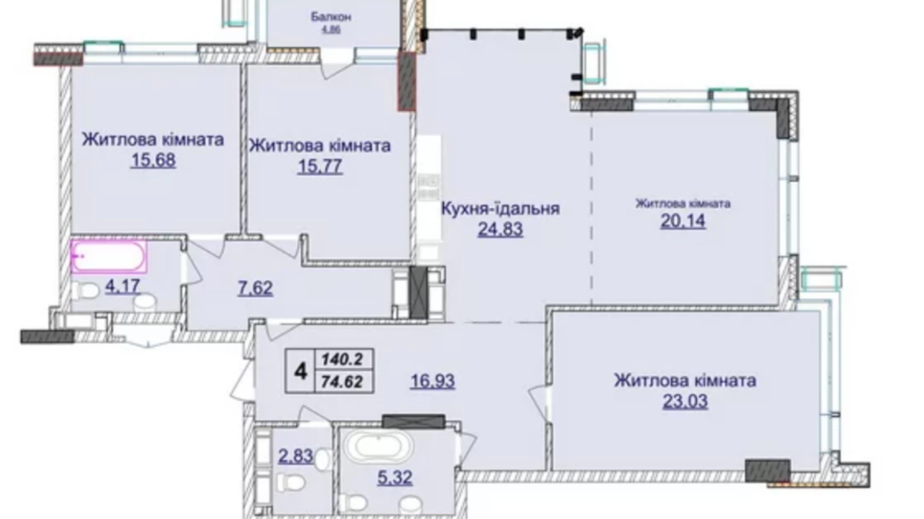 Продается 4-комнатная квартира 140 кв. м в Киеве, ул. Андрея Верхогляда(Драгомирова), 20 - фото 2