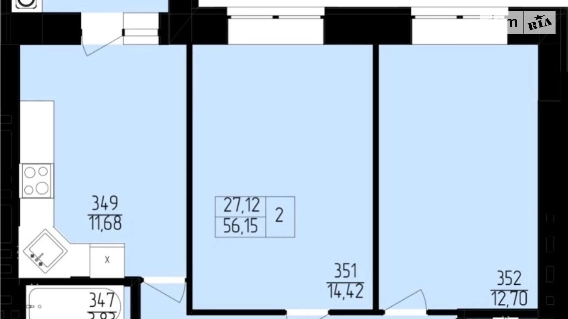 Продается 2-комнатная квартира 56.15 кв. м в Хмельницком, пер. Франко Ивана