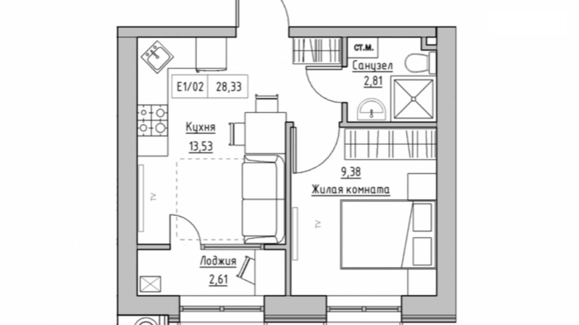 Продается 1-комнатная квартира 28.33 кв. м в Авангарде, ул. Озерная ул.