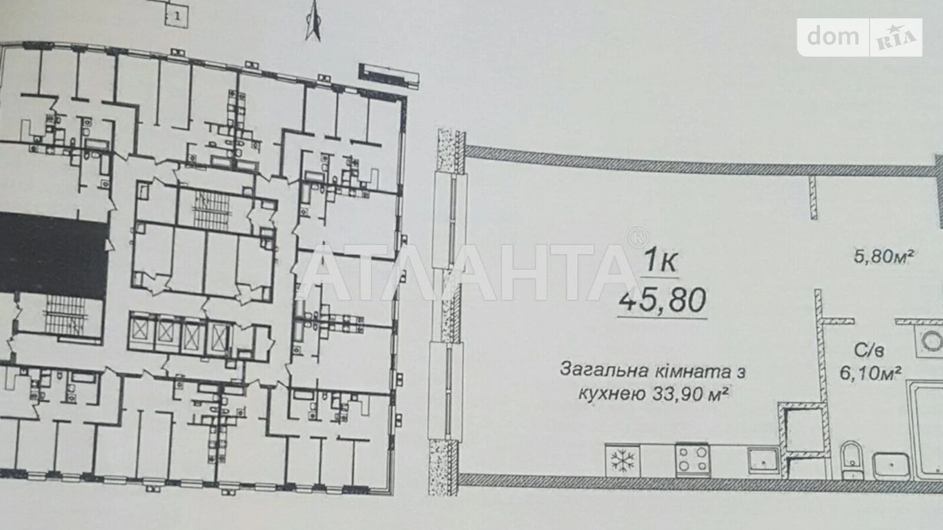 Продається 1-кімнатна квартира 45.8 кв. м у Одесі, плато Гагарінське