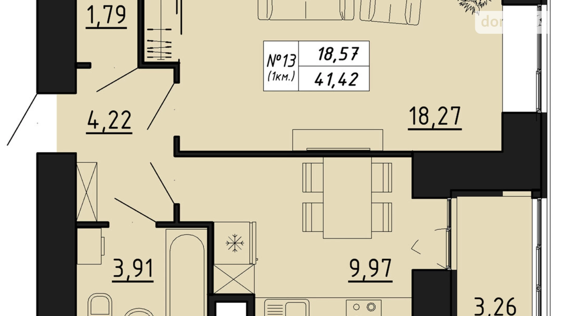 1-комнатная квартира 41.42 кв. м в Тернополе, ул. Микулинецкая, 116 - фото 2