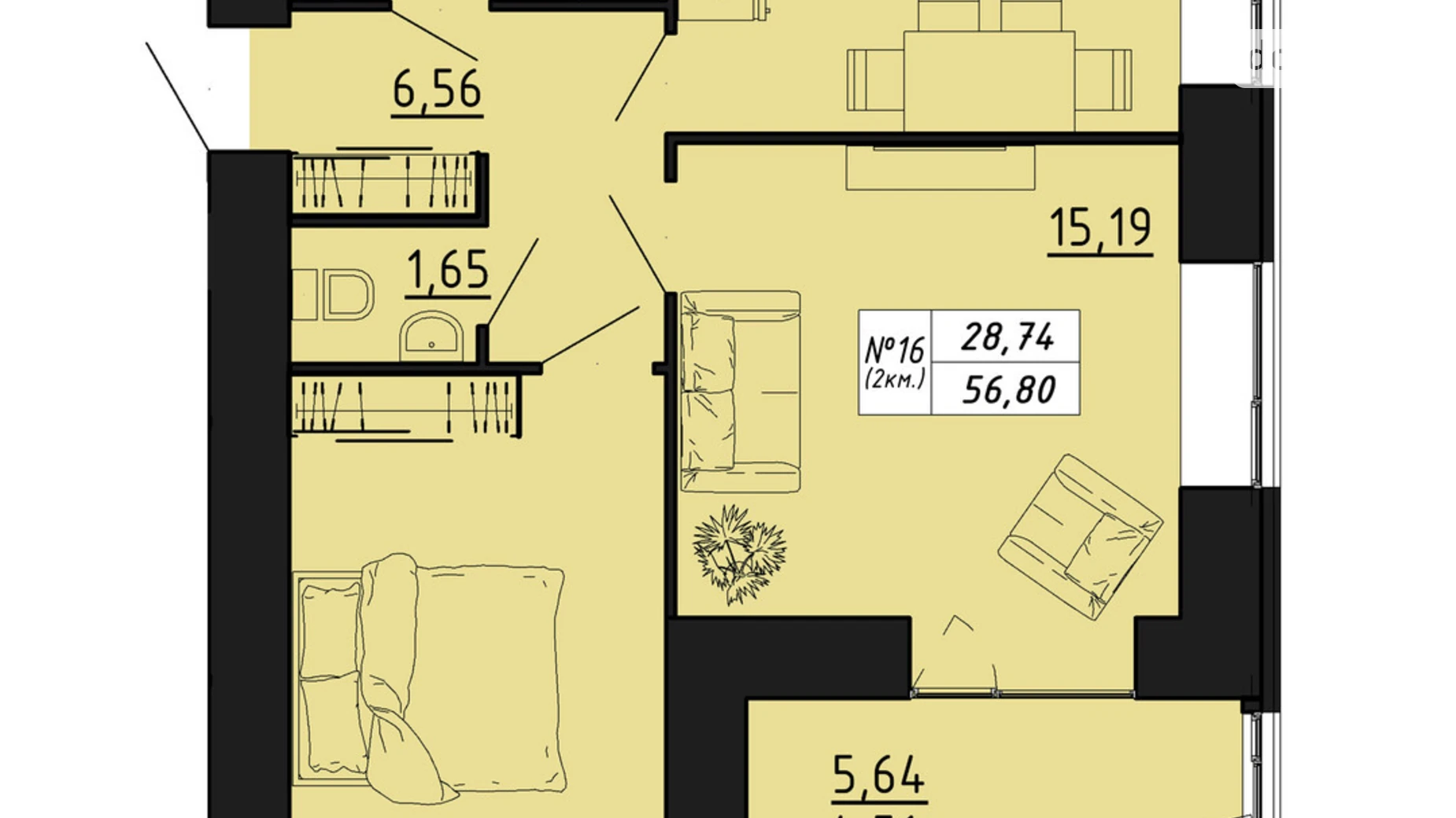 2-комнатная квартира 56.8 кв. м в Тернополе, ул. Микулинецкая, 116 - фото 2