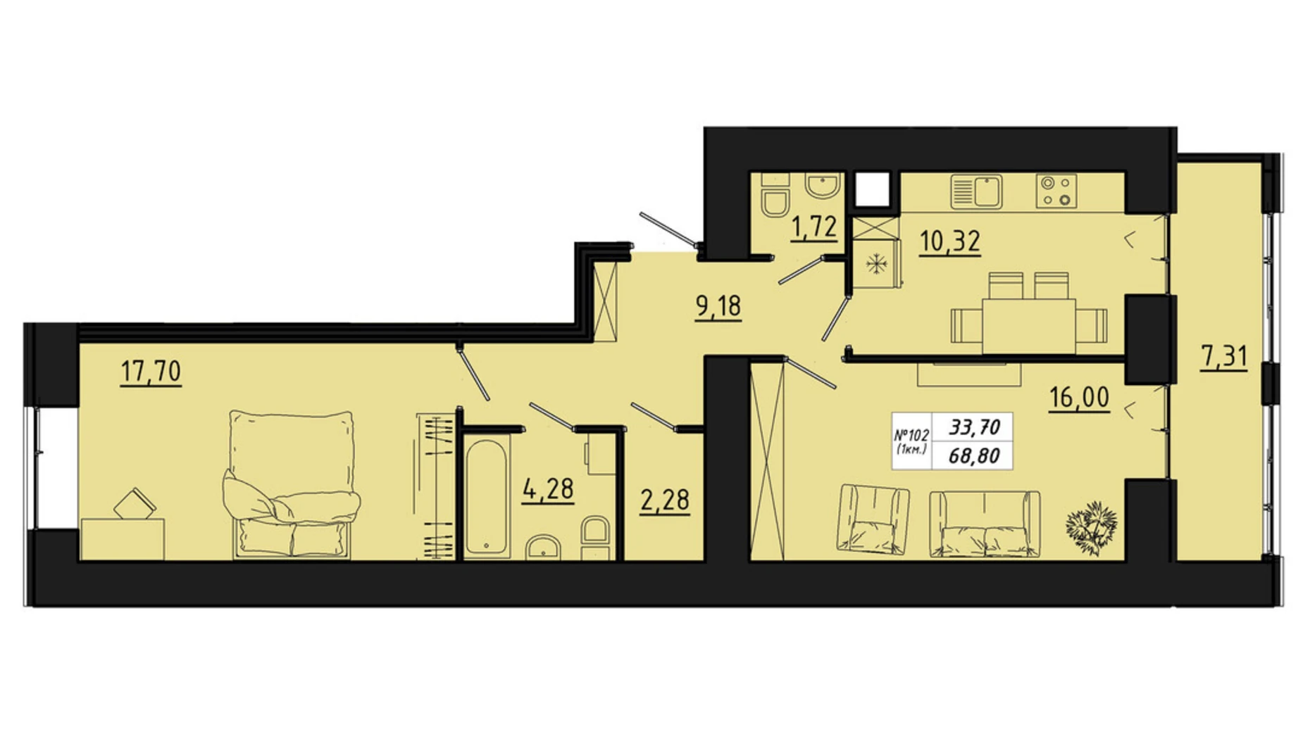2-комнатная квартира 68.8 кв. м в Тернополе, ул. Микулинецкая, 116 - фото 2