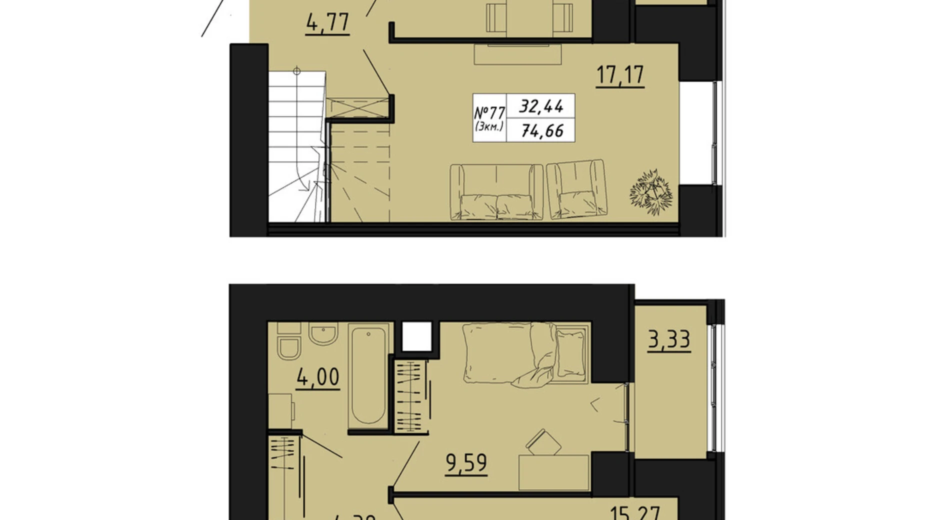 3-комнатная квартира 74.66 кв. м в Тернополе, ул. Микулинецкая, 116 - фото 2