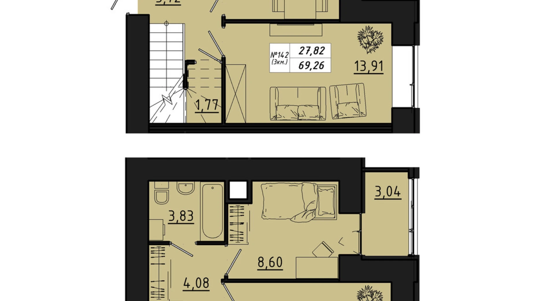 3-комнатная квартира 69.26 кв. м в Тернополе, ул. Микулинецкая, 116 - фото 2