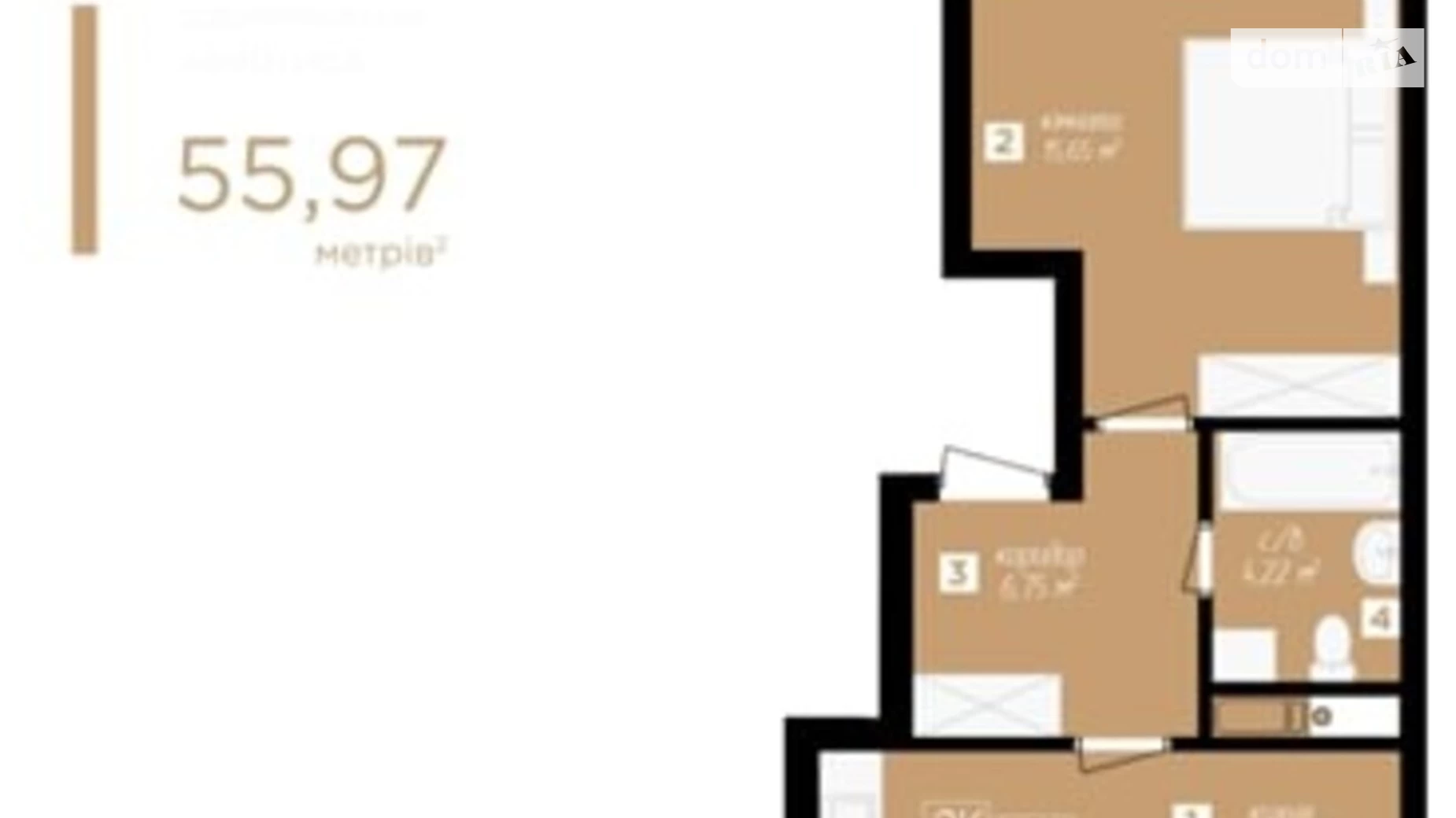 Продается 2-комнатная квартира 55.9 кв. м в Ивано-Франковске, ул. Княгинин, 44