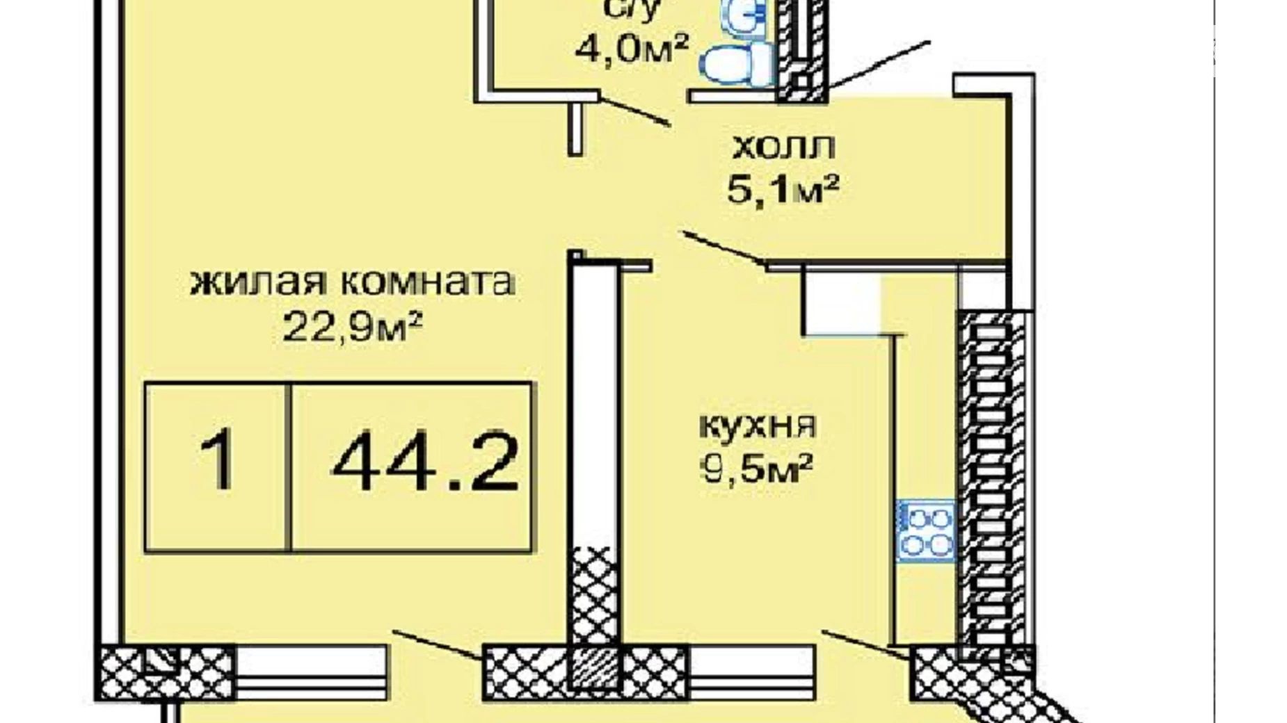 Продається 1-кімнатна квартира 44.2 кв. м у Одесі, вул. Академіка Корольова, 201А