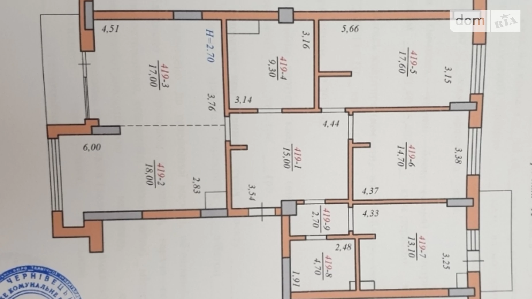 Продается 3-комнатная квартира 116 кв. м в Черновцах