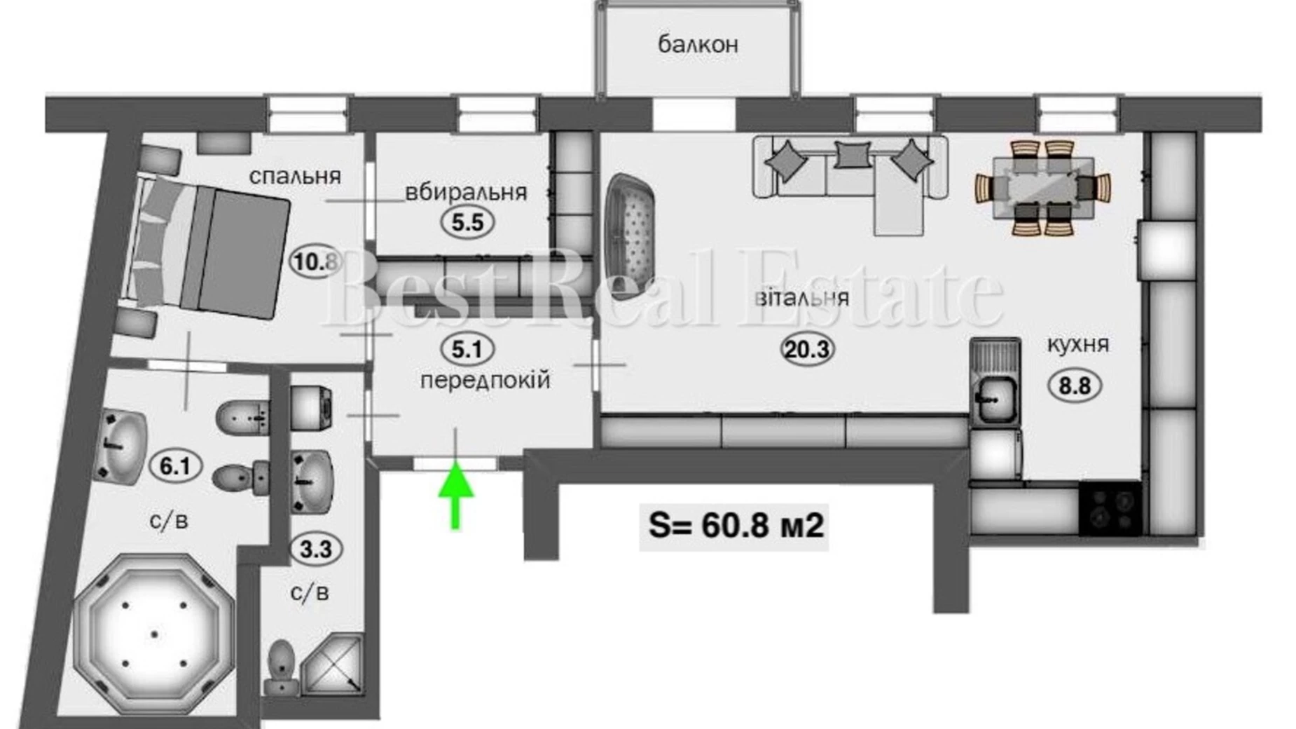 Продается 2-комнатная квартира 61 кв. м в Киеве, ул. Архитектора Городецкого, 10/1 - фото 3