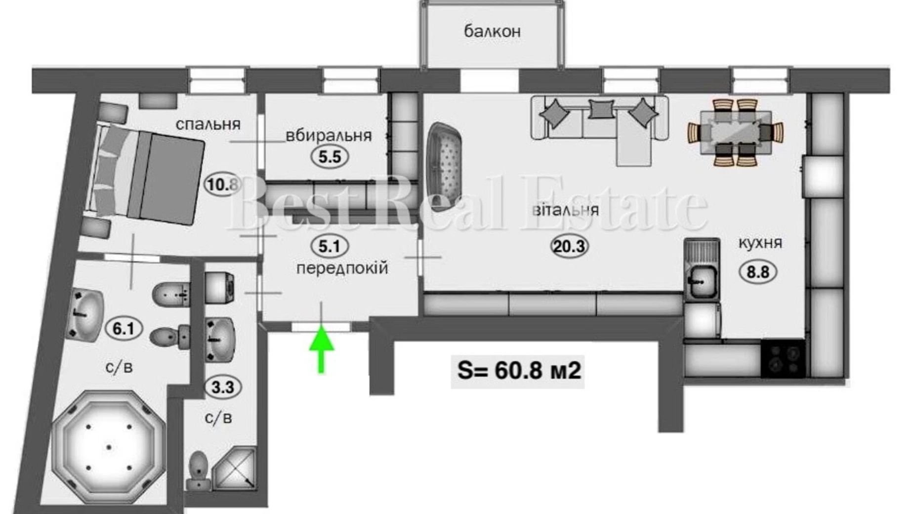 Продається 2-кімнатна квартира 61 кв. м у Києві, вул. Архітектора Городецького, 10/1 - фото 3