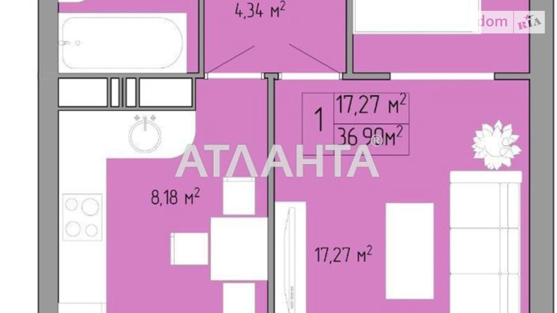 Продается 1-комнатная квартира 36.9 кв. м в Одессе, ул. Пишоновская