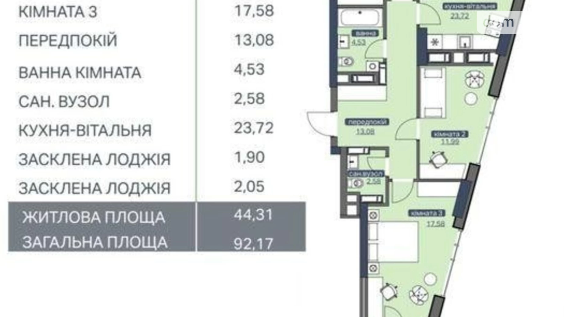 Продается 3-комнатная квартира 92.2 кв. м в Киеве, ул. Академика Заболотного, 1