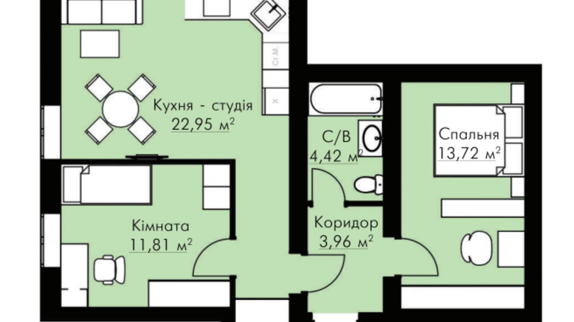 Продается 2-комнатная квартира 52 кв. м в Гостомеле, ул. Молодежная, 12