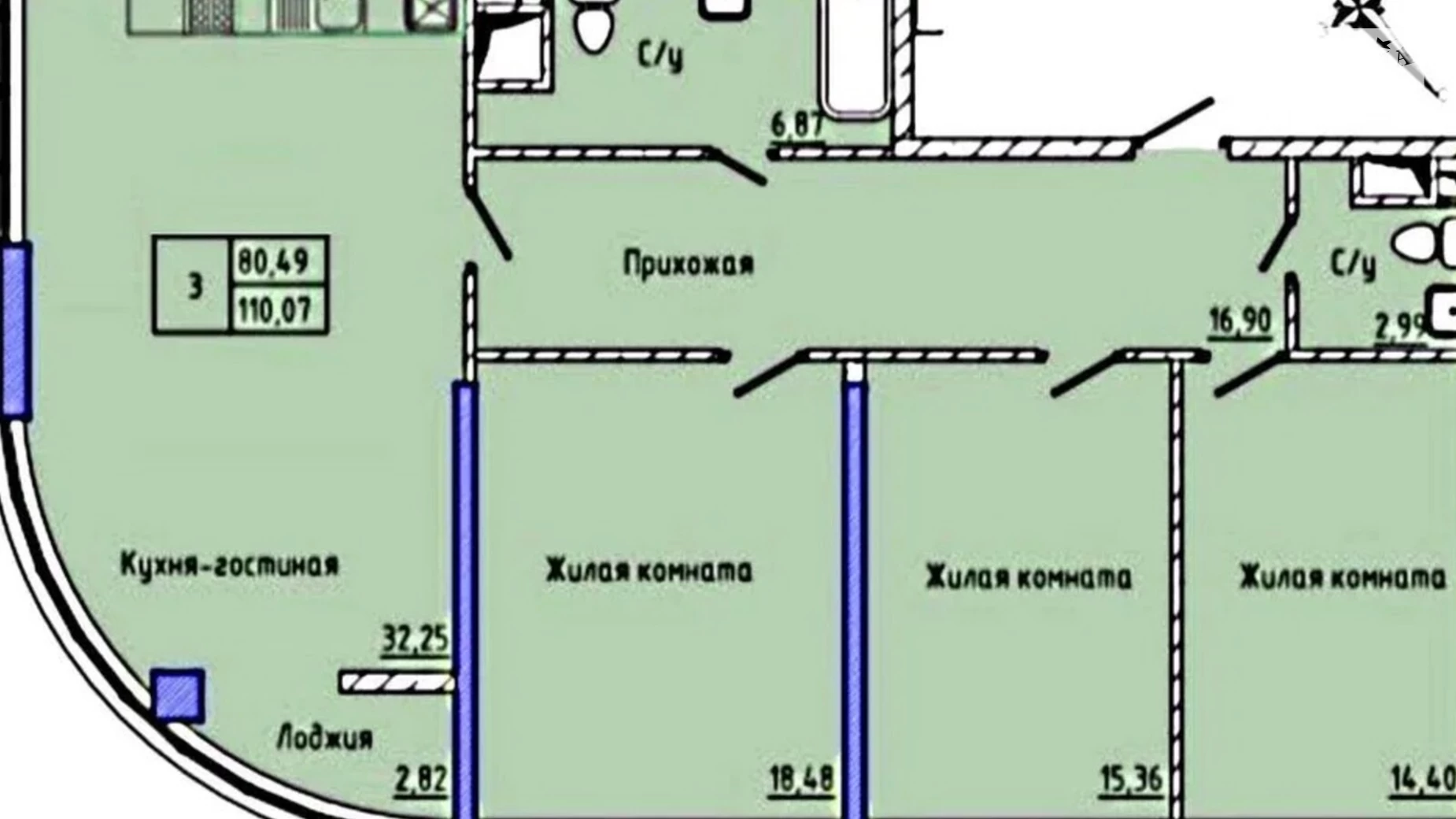 Продається 2-кімнатна квартира 110 кв. м у Одесі, вул. Каманіна, 16А - фото 3