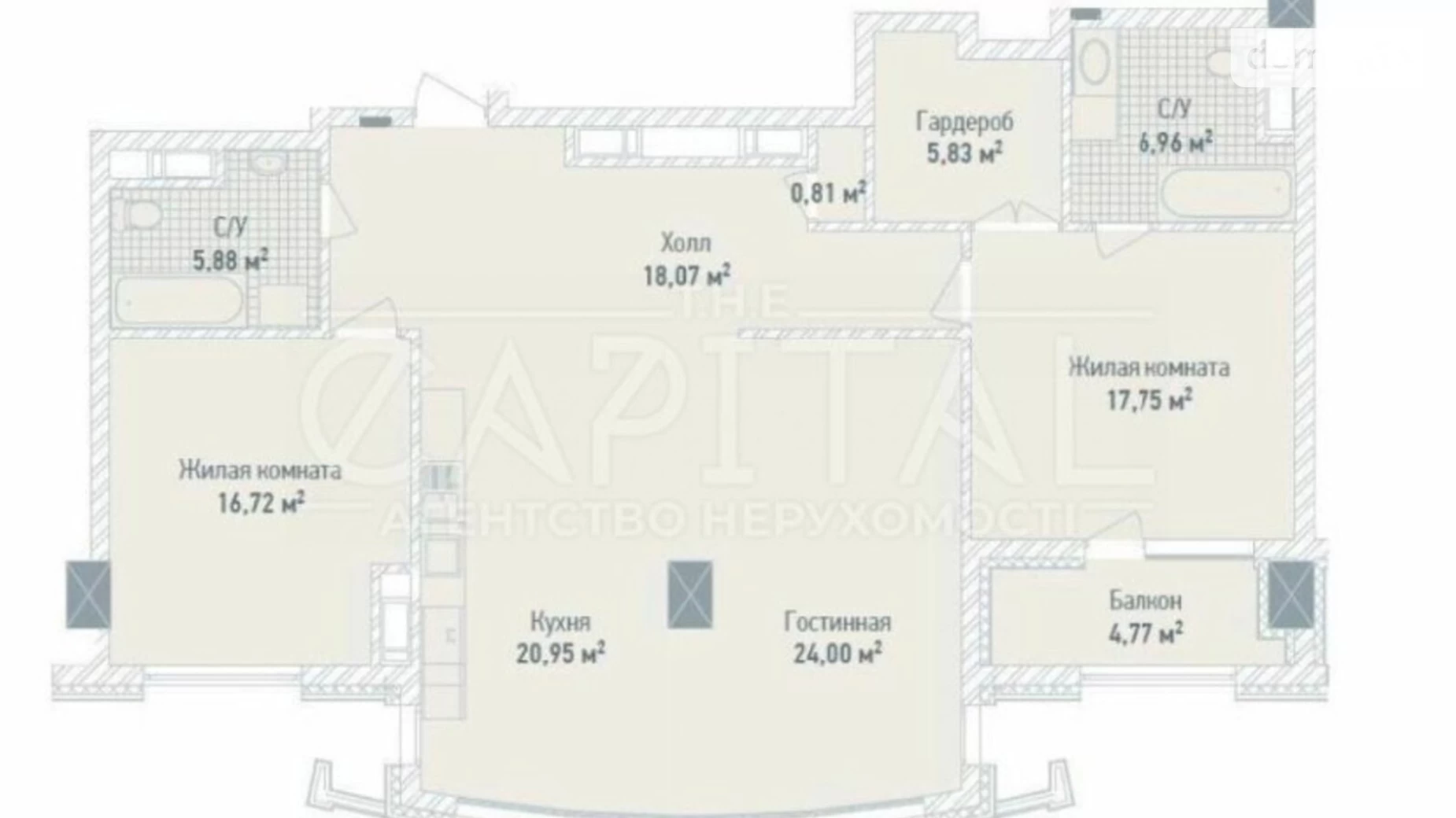 Продається 3-кімнатна квартира 122 кв. м у Києві, вул. Саперне Поле, 5А