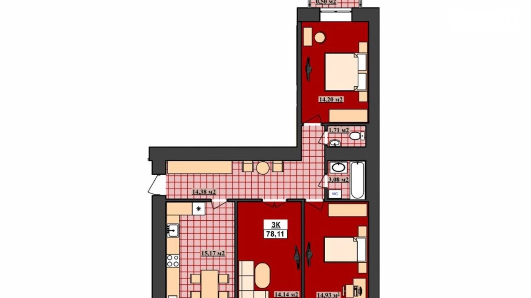 Продается 3-комнатная квартира 81 кв. м в Ивано-Франковске, ул. Хмельницкого Богдана