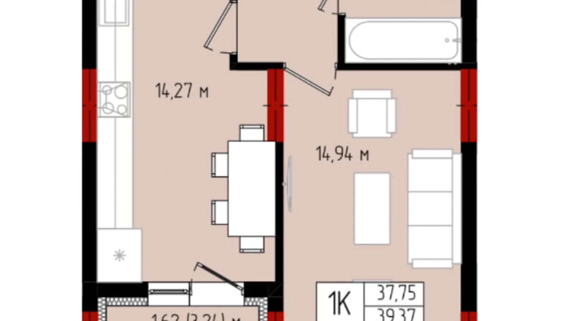 Продается 1-комнатная квартира 39.37 кв. м в Ивано-Франковске, ул. Ленкавского, 2А