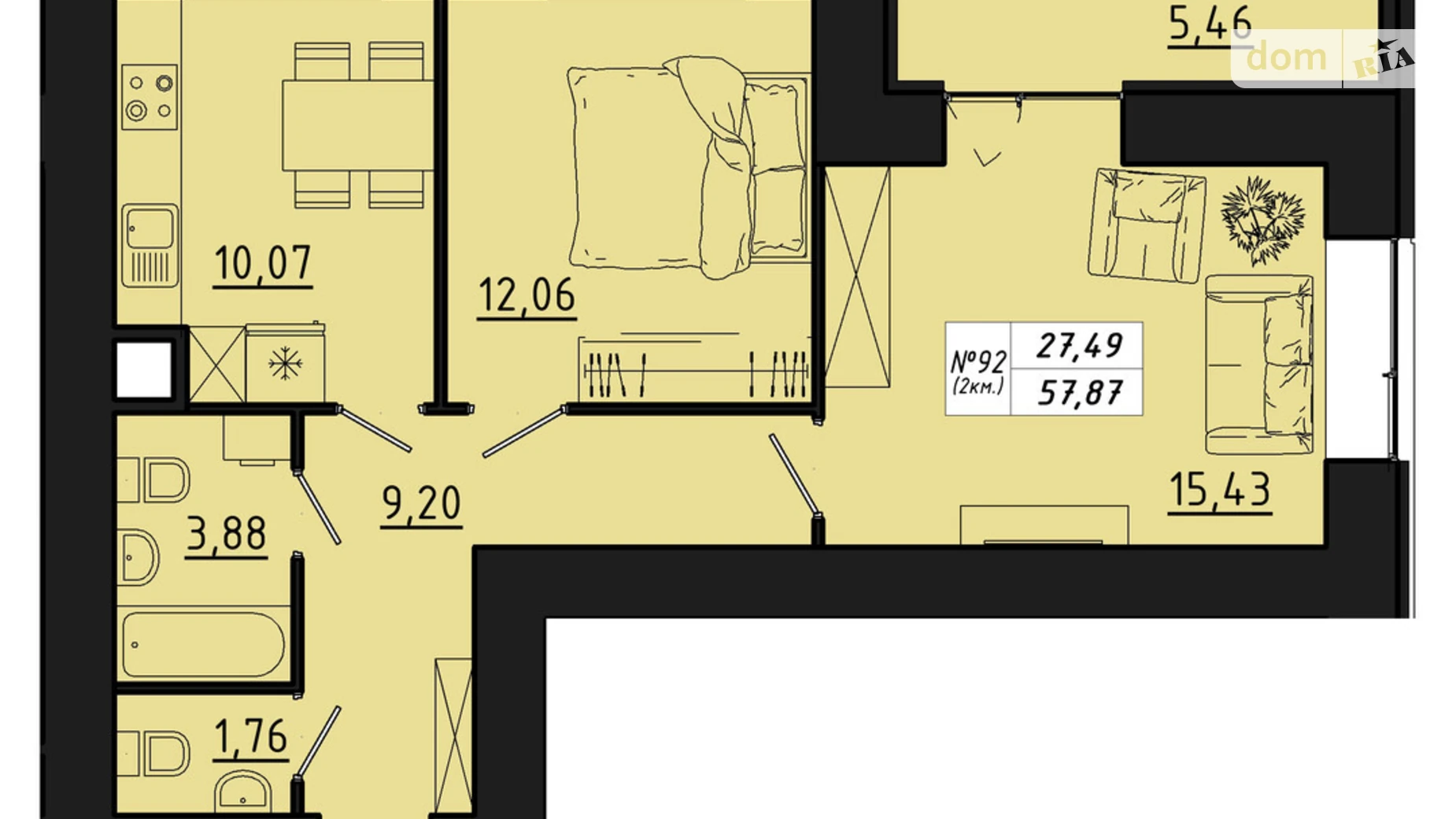 2-комнатная квартира 57.87 кв. м в Тернополе, ул. Микулинецкая, 116 - фото 2