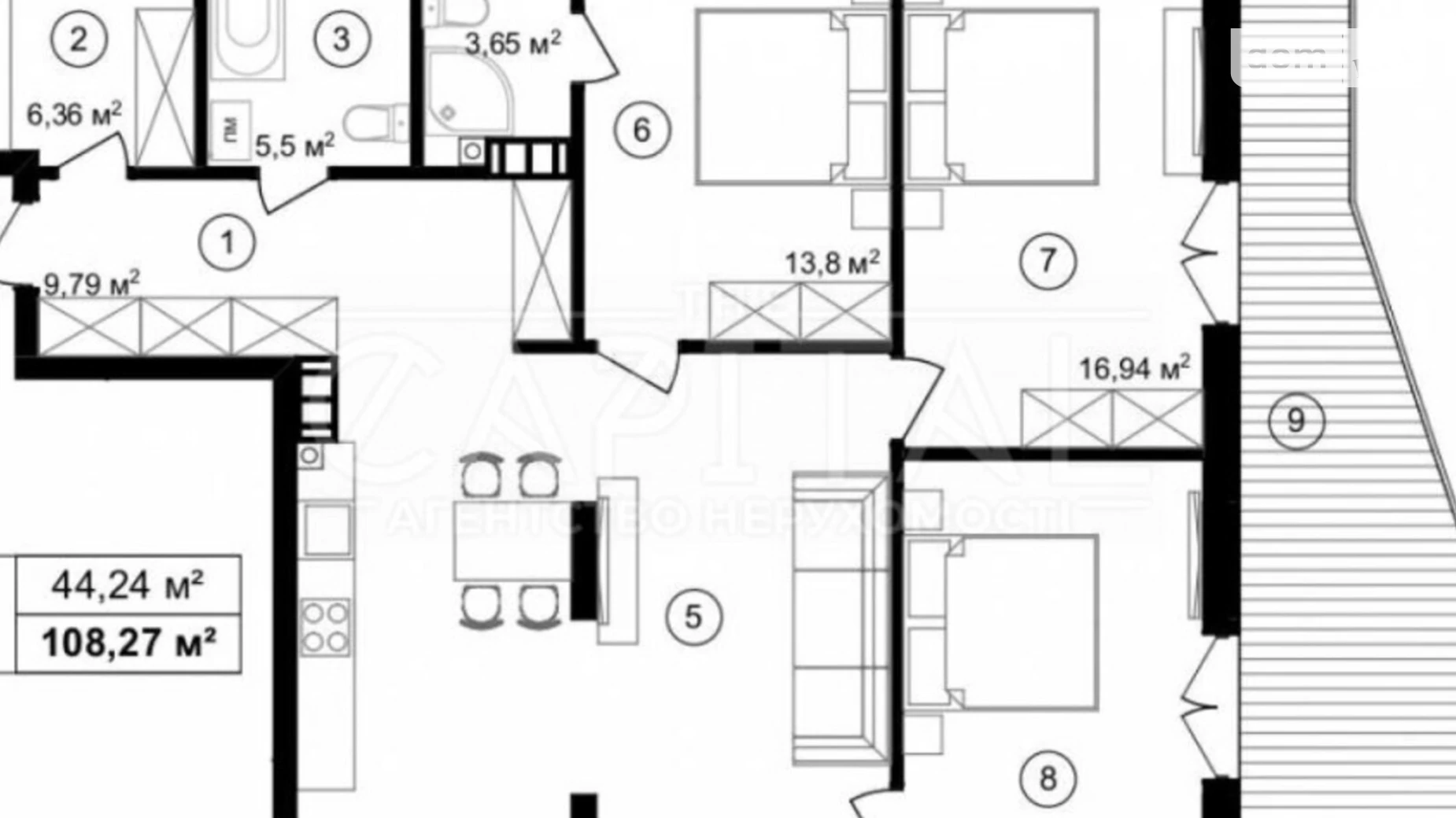 Продается 3-комнатная квартира 108 кв. м в Киеве, ул. Болсуновская, 8