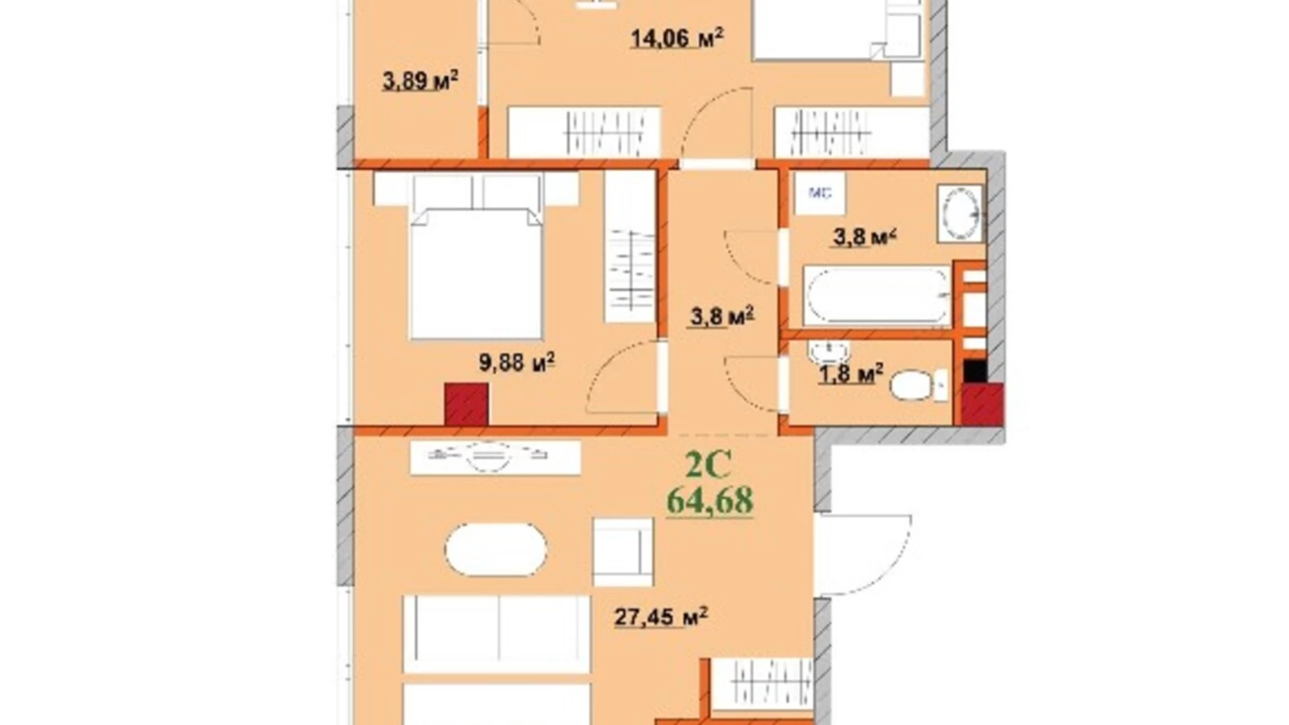 Продается 2-комнатная квартира 64 кв. м в Ивано-Франковске