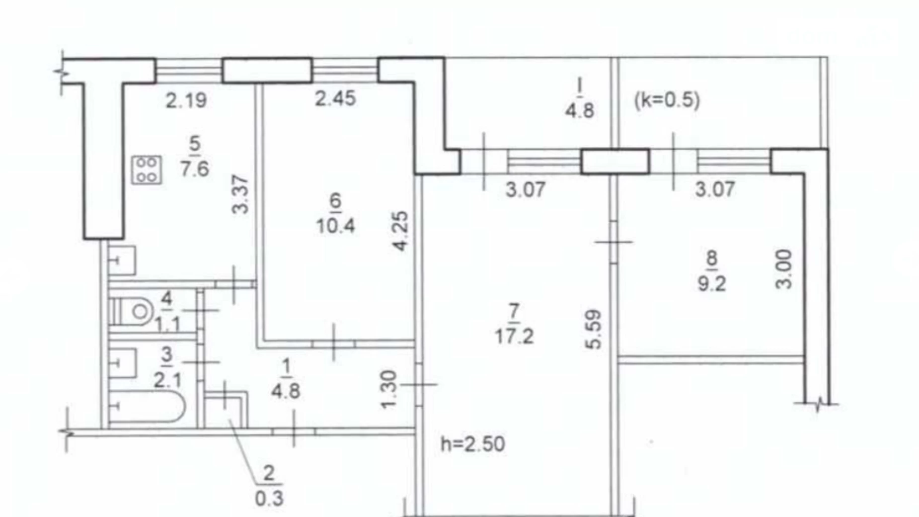 Продається 3-кімнатна квартира 58 кв. м у Дніпрі, вул. Набережна Перемоги