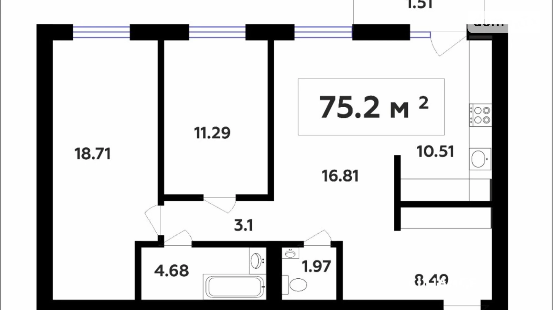 Продається 3-кімнатна квартира 75.2 кв. м у Крихівцях, вул. 24 серпня