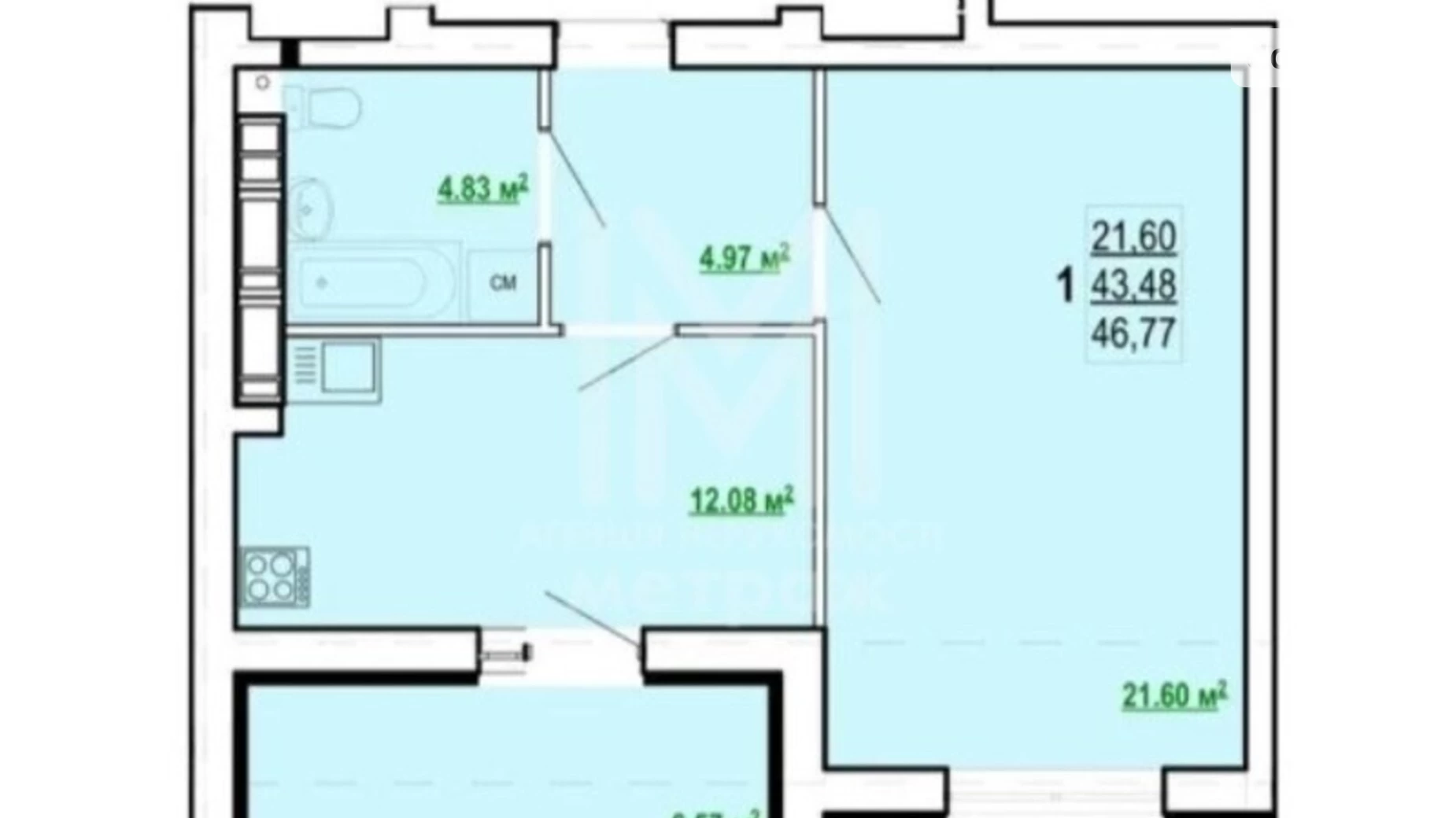 Продається 1-кімнатна квартира 47 кв. м у Харкові, просп. Перемоги, 86