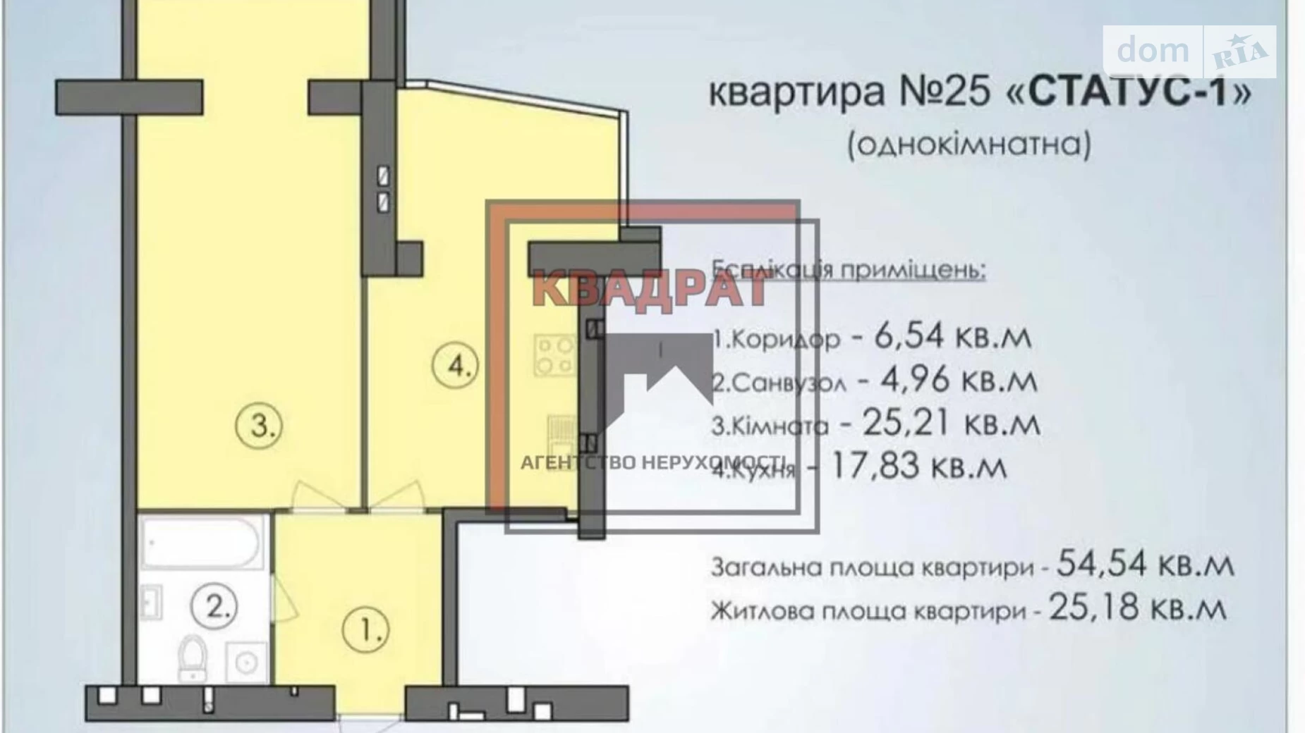 Продається 1-кімнатна квартира 56 кв. м у Полтаві, вул. Апостола Данила