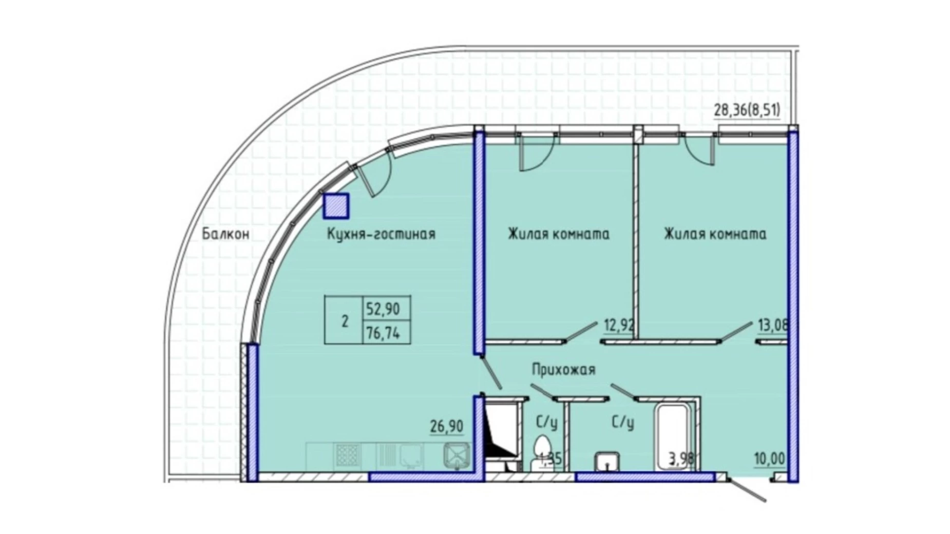 Продається 2-кімнатна квартира 77 кв. м у Одесі, вул. Каманіна, 16А - фото 2