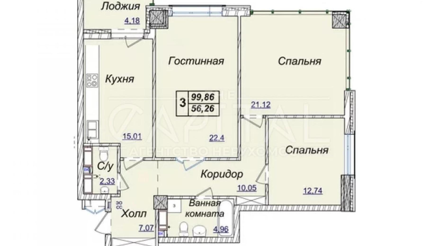 Продается 4-комнатная квартира 100 кв. м в Киеве, ул. Андрея Верхогляда(Драгомирова), 19Б - фото 2