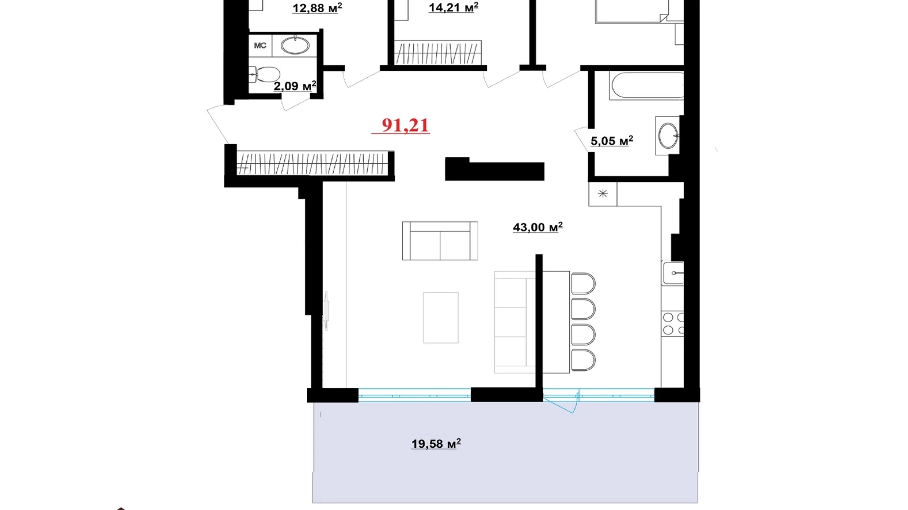 Продается 4-комнатная квартира 91 кв. м в Ивано-Франковске, ул. Микитинецкая