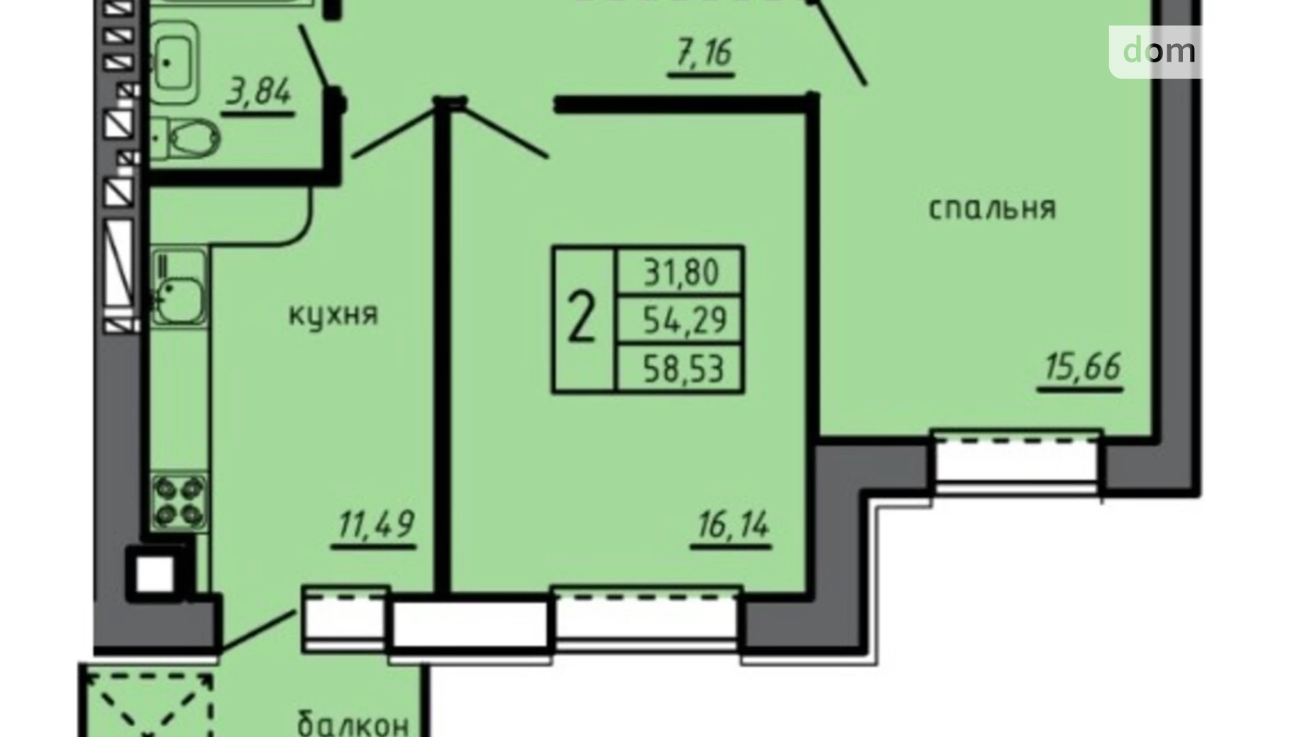 Продається 2-кімнатна квартира 58.53 кв. м у Байківці, пров. Дубовецький - фото 4