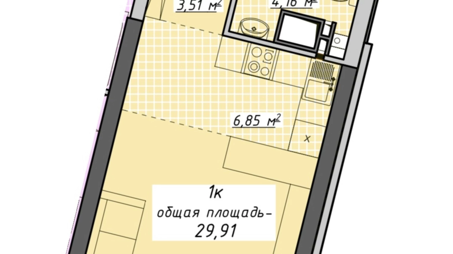 Продається 1-кімнатна квартира 29.91 кв. м у Одесі, пров. Курортний, 2