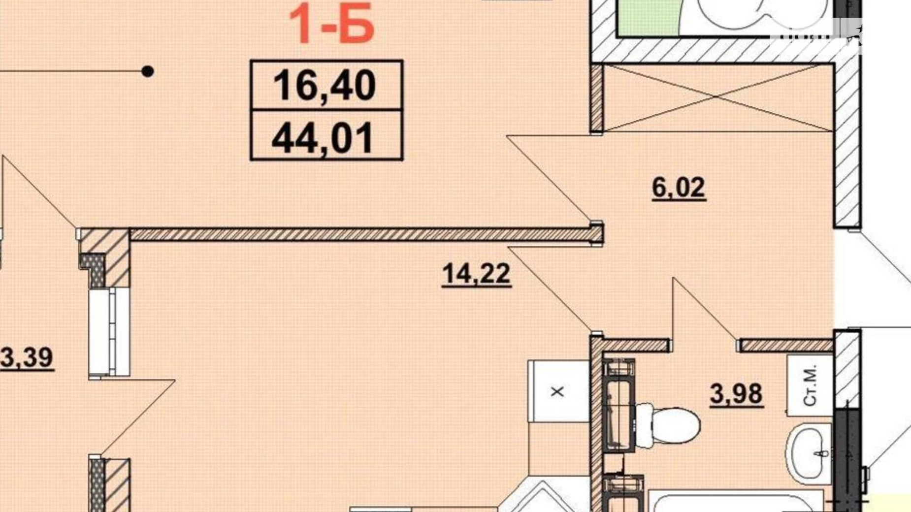 Продается 1-комнатная квартира 44 кв. м в Киеве