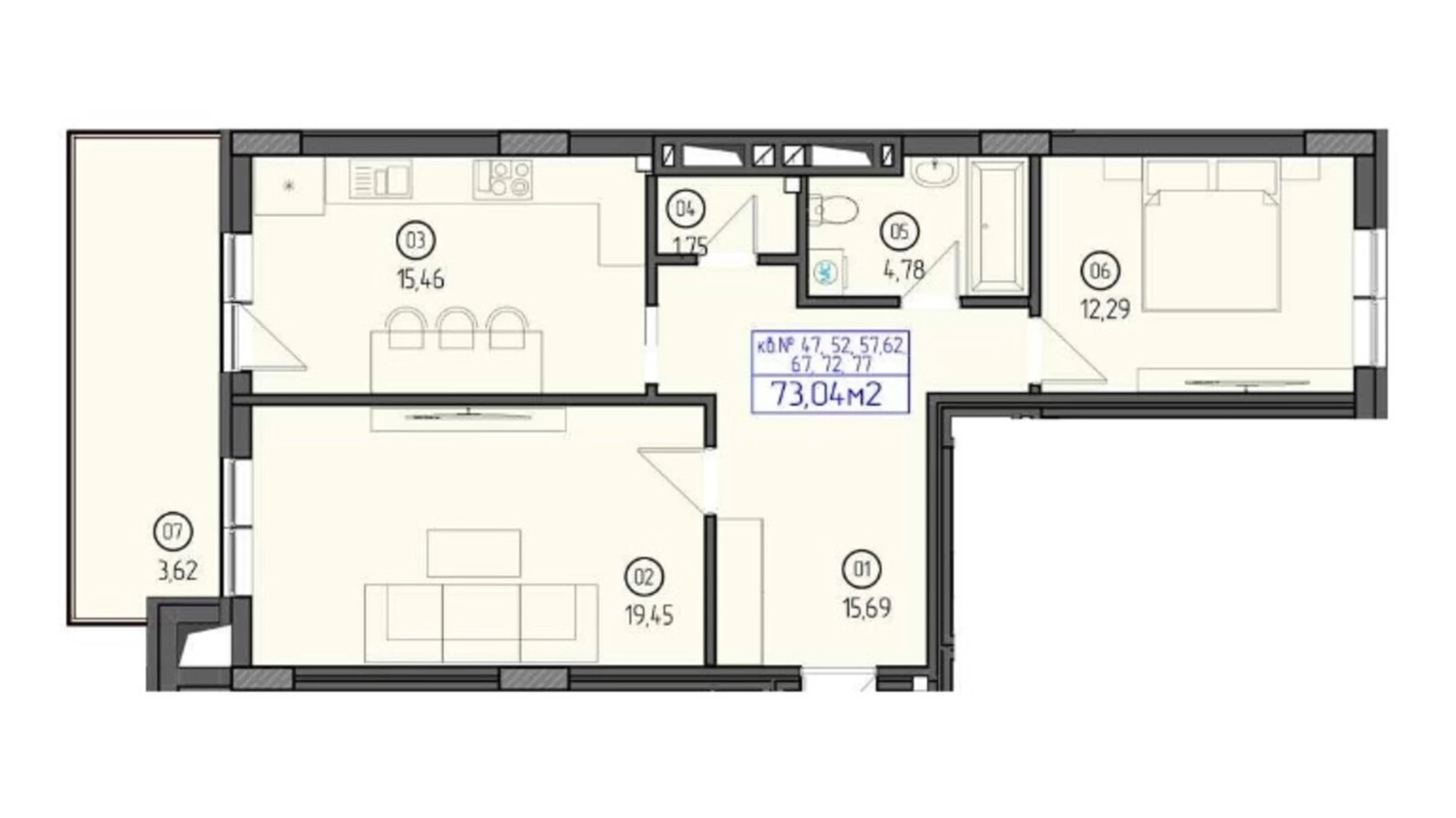 Продается 2-комнатная квартира 73.04 кв. м в Ужгороде, наб. Славянская - фото 2