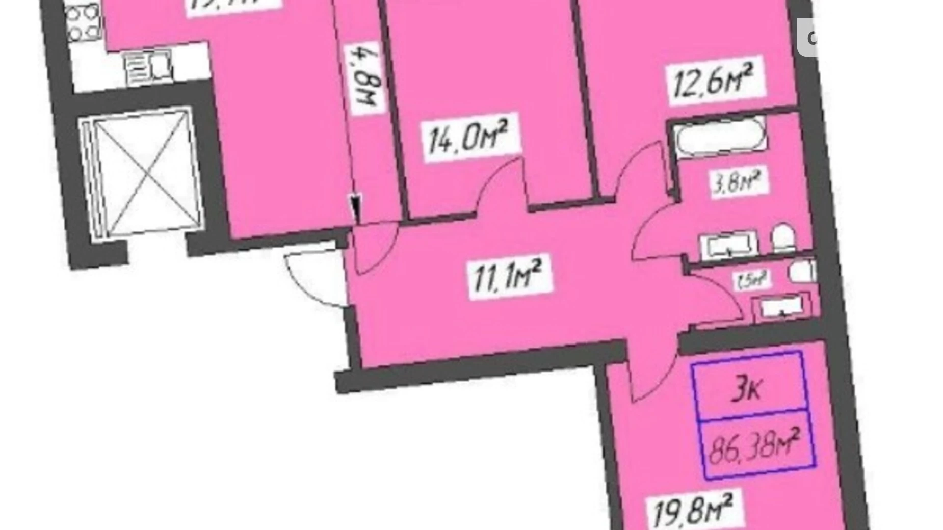 Продается 3-комнатная квартира 86.38 кв. м в Ивано-Франковске, ул. Национальной Гвардии - фото 4