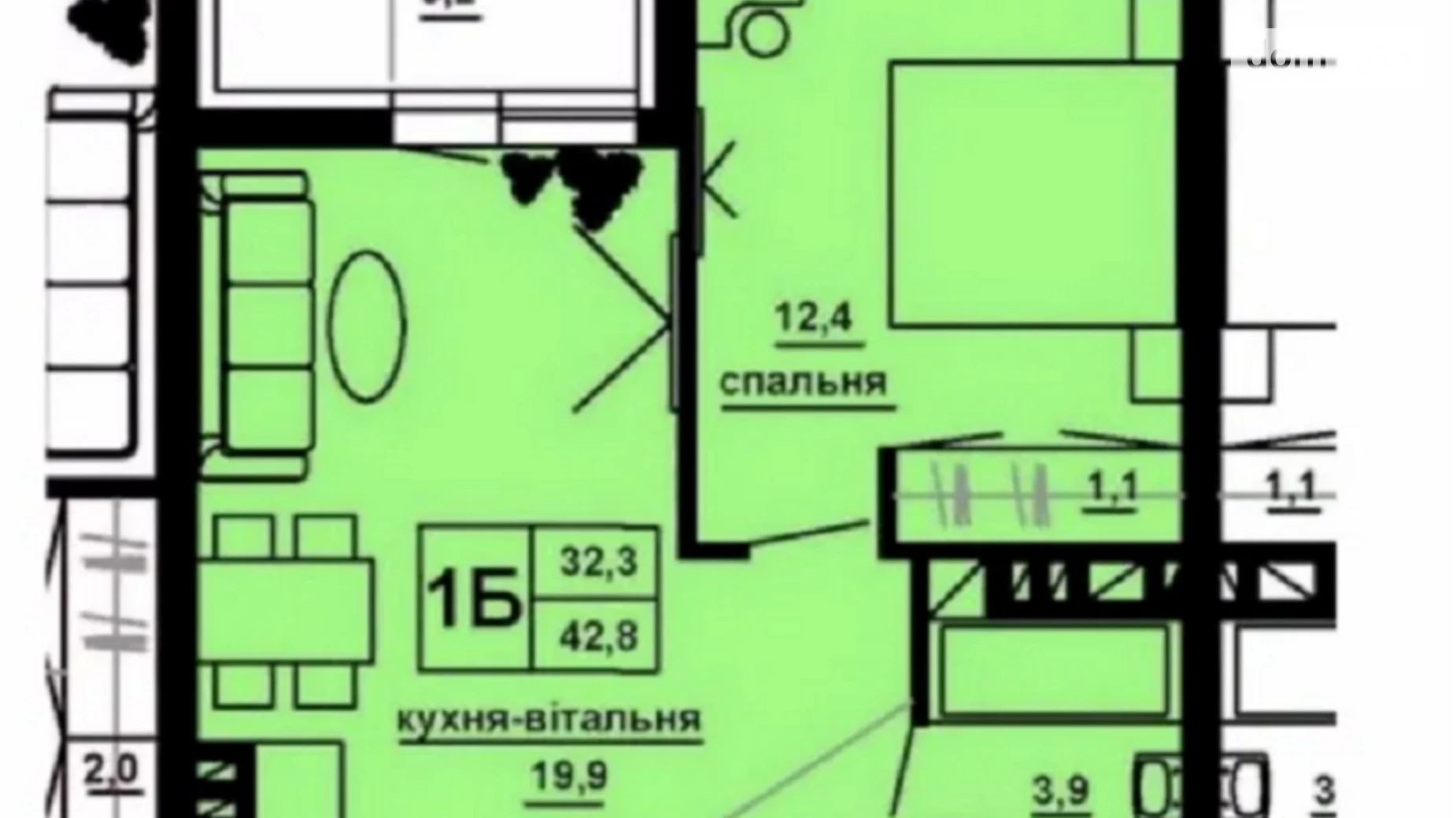 1-кімнатна квартира 43 кв. м у Тернополі, Підволочиське шосе - фото 3