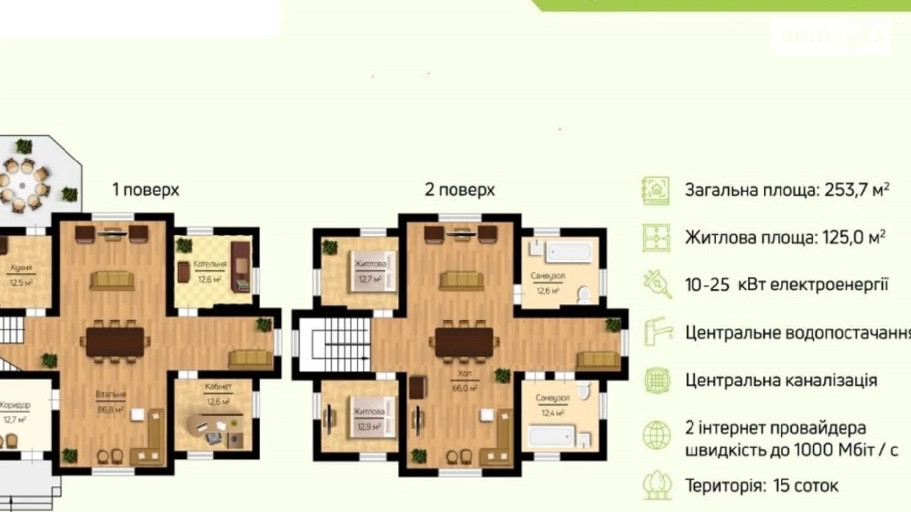 Продается дом на 2 этажа 253 кв. м с мебелью, Березівська, 3