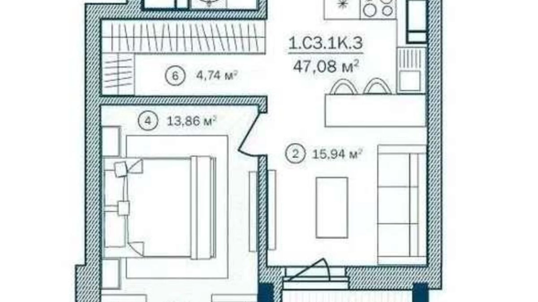 Продается 1-комнатная квартира 47 кв. м в Киеве, ул. Евгения Сверстюка, 54