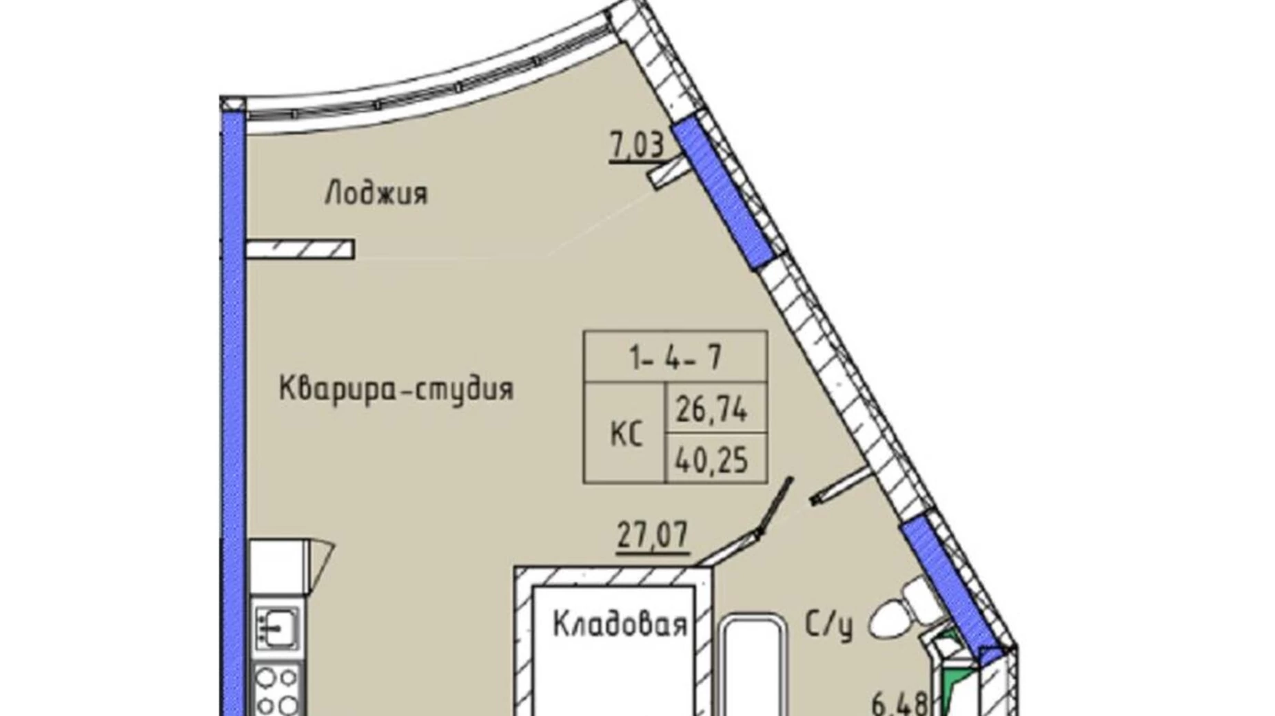 Продается 1-комнатная квартира 44.2 кв. м в Одессе, ул. Каманина, 16А/5