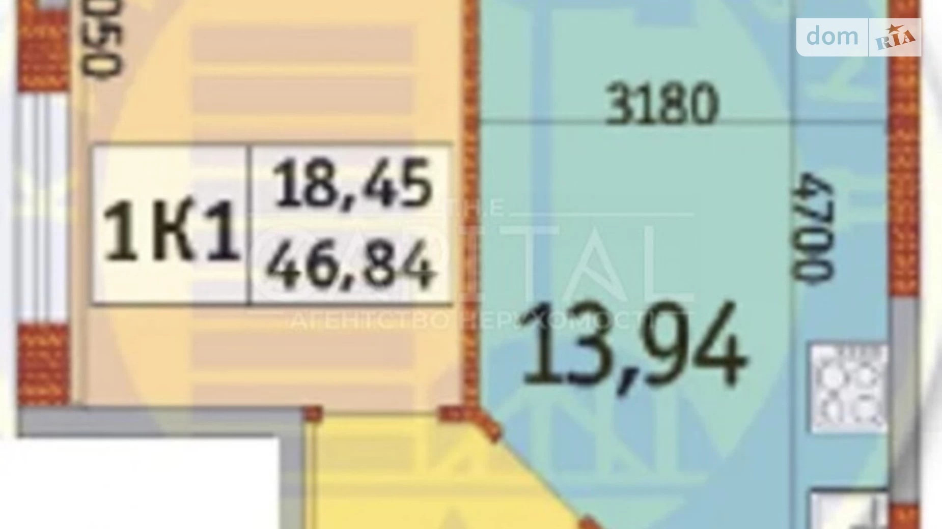 Продається 1-кімнатна квартира 46.84 кв. м у Києві, просп. Відрадний