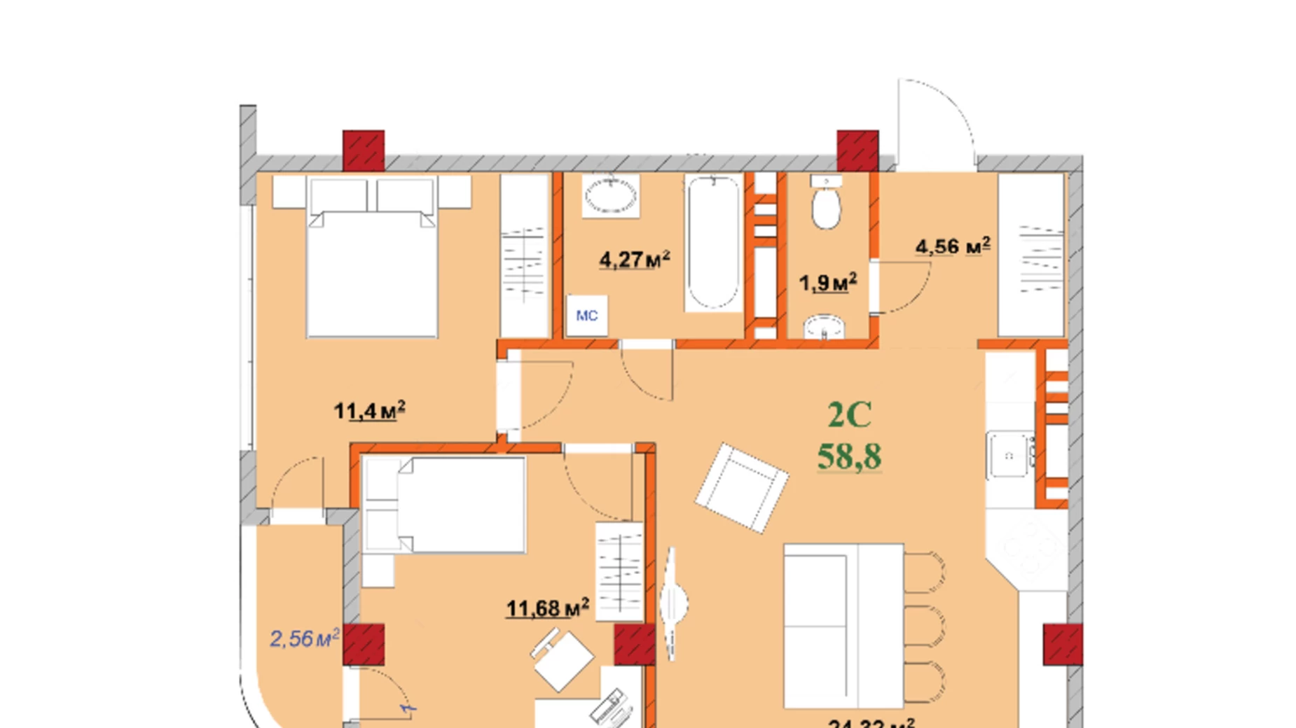 Продается 2-комнатная квартира 59 кв. м в Ивано-Франковске - фото 2