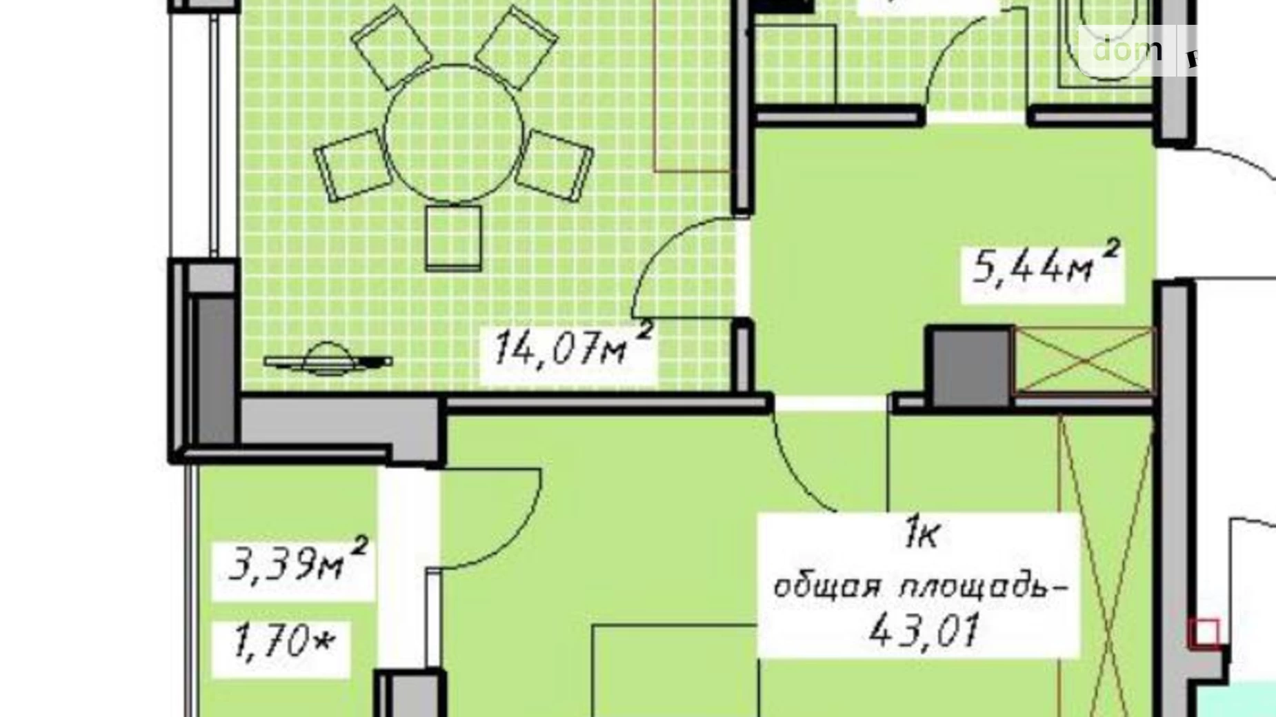 Продається 1-кімнатна квартира 43.01 кв. м у Одесі, вул. Віце-адмірала Азарова