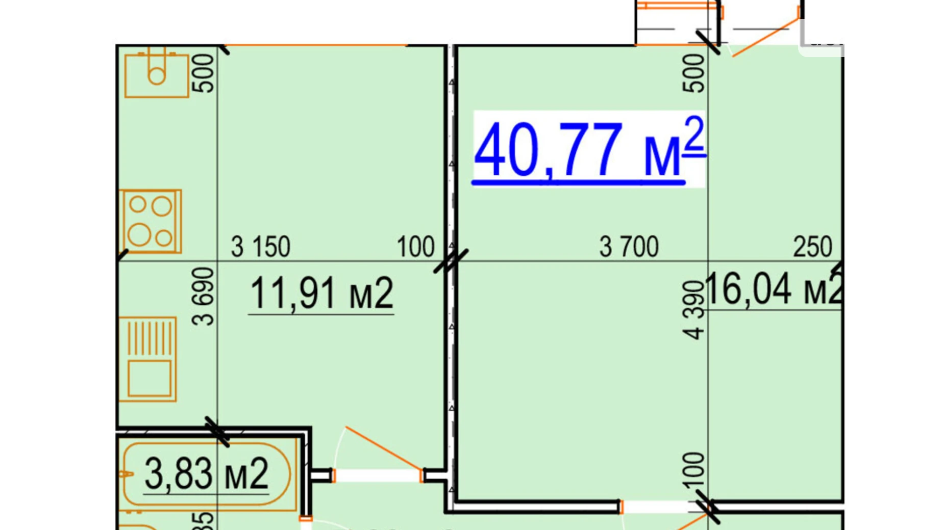 Продается 1-комнатная квартира 40.05 кв. м в Виннице, 4-й пер. Леонида Каденюка(Комарова), 1 - фото 2